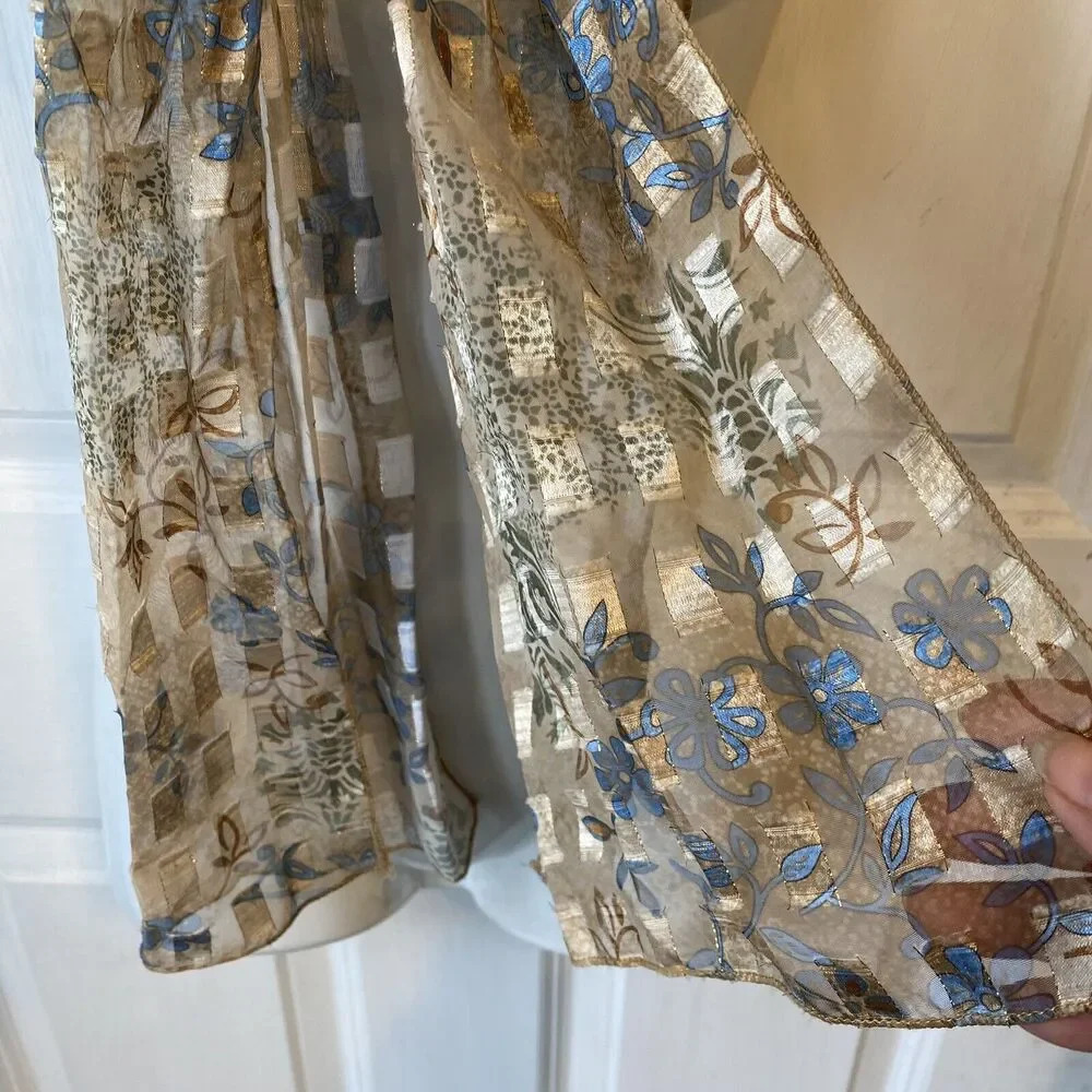 VTG Womens Rectangle Scarf Silky Floral Sheer Luxury Lightweight Accessory Fairy - Picture 6 of 7